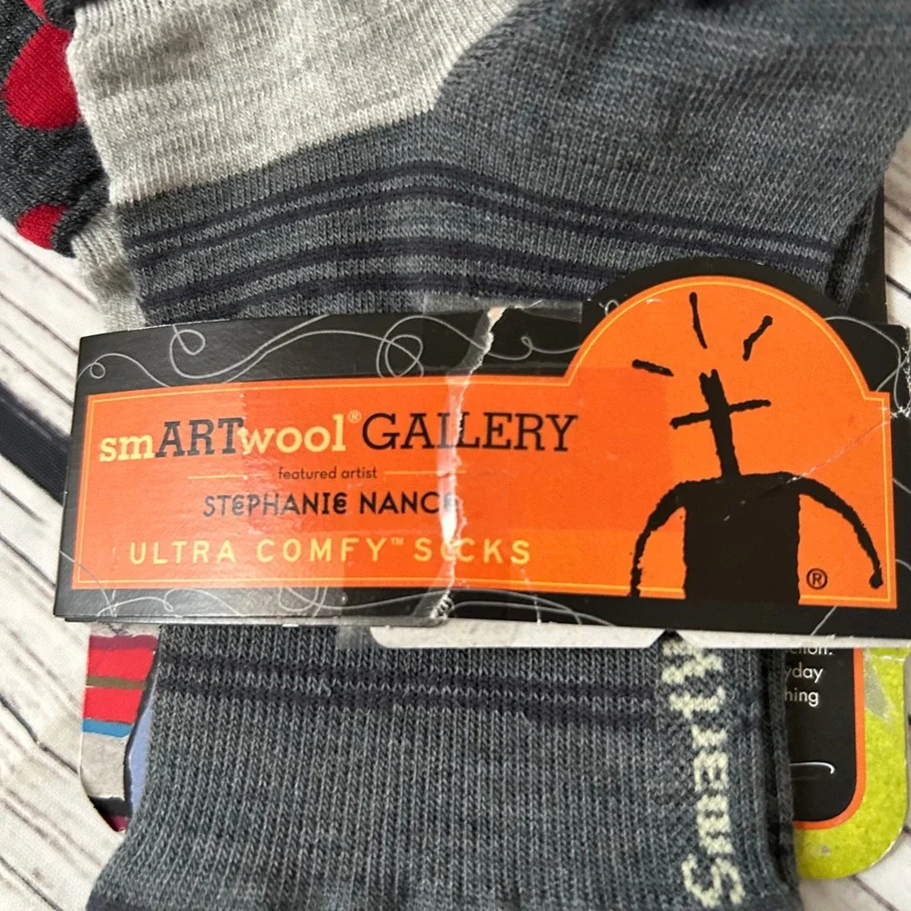 Smartwool Gallery Stephanie Nance Spring Fling Mini Crew Slate Socks Small NWOT